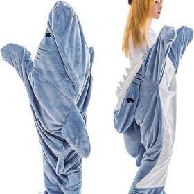 Shark Blanket Hoodie Onesie Adult Kid Cozy Shark Hoodie Blanket - Soft Flannel Wearable Sleeping Bag, Machine Washable (Color: Gray Blue, Length: 150CM)
